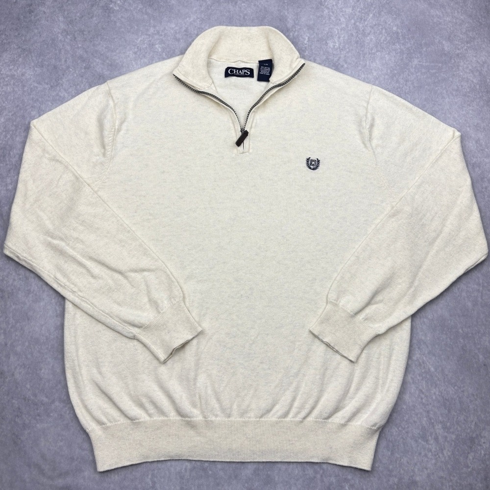 Chaps Sweater Mens Large Cream Oatmeal Heather Cashmere Blend Quarter Zip Knit L